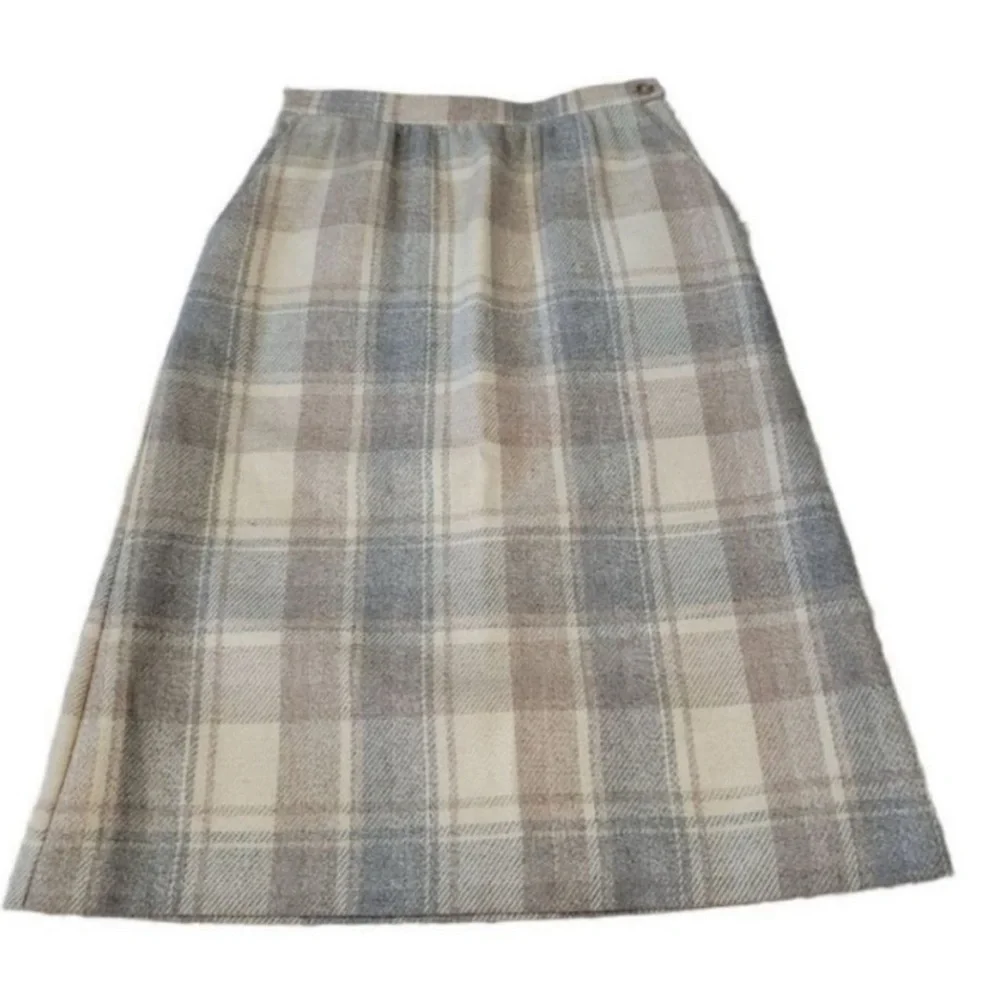 Vintage Plaid Wool Blend A-Line Skirt - Picture 2 of 8